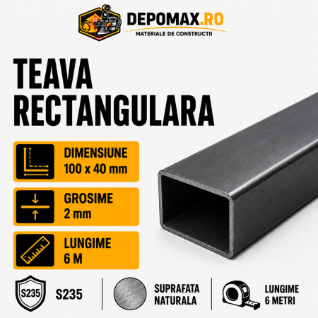 Teava rectangulara 100 x 40 x 2 mm, 6 metri
